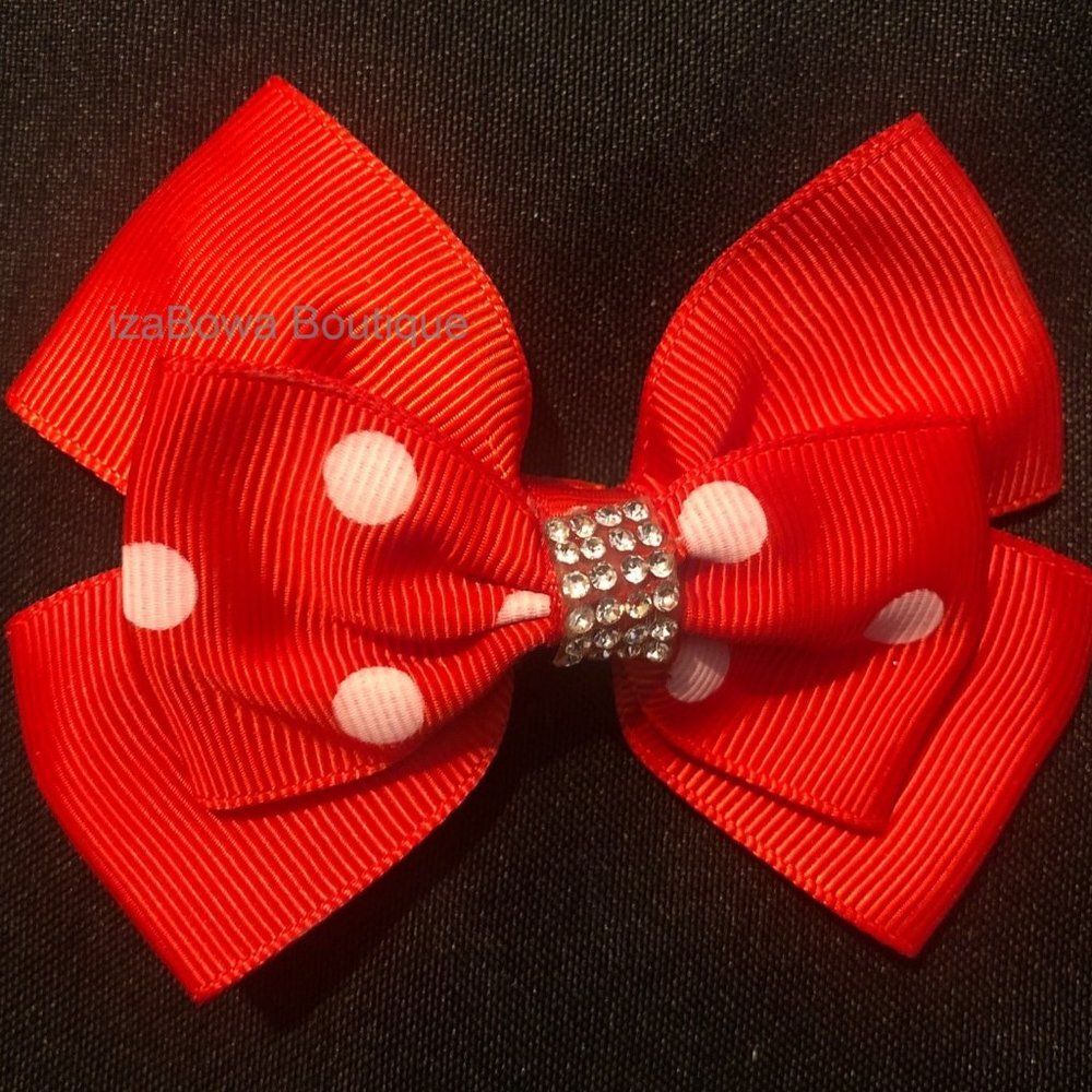 Red Polka Dot 4" Double Stacked Bow  (2)    4B2920  Handmade NWT Boutique